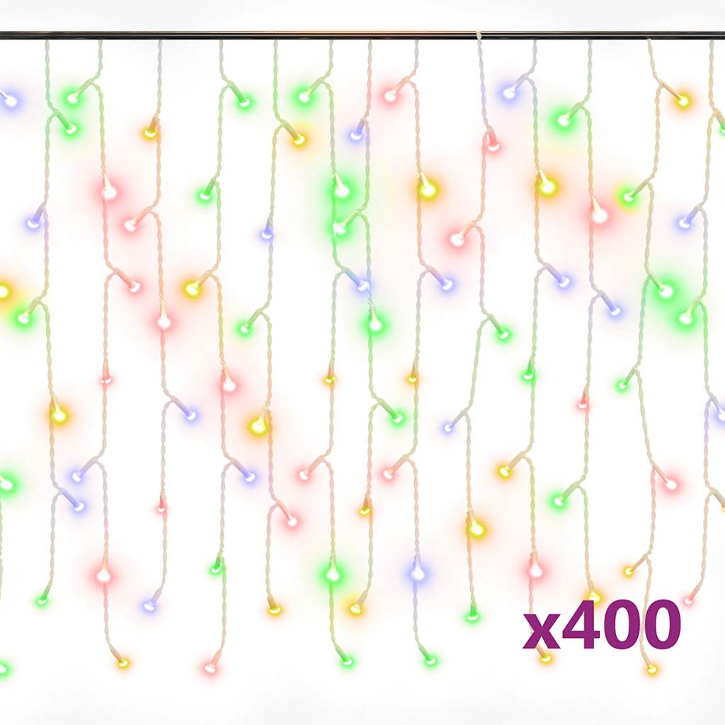 vidaXL LED Curtain Icicle Lights 10m 400 LED Colourful 8 Function