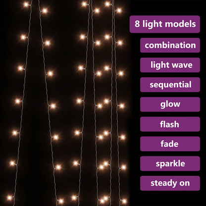 vidaXL LED Curtain Fairy Lights 3x3m 300 LED Warm White 8 Function