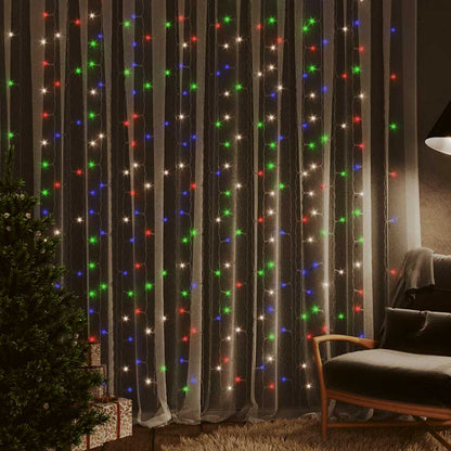 vidaXL LED Curtain Fairy Lights 3x3m 300 LED Colourful 8 Function - multicolour