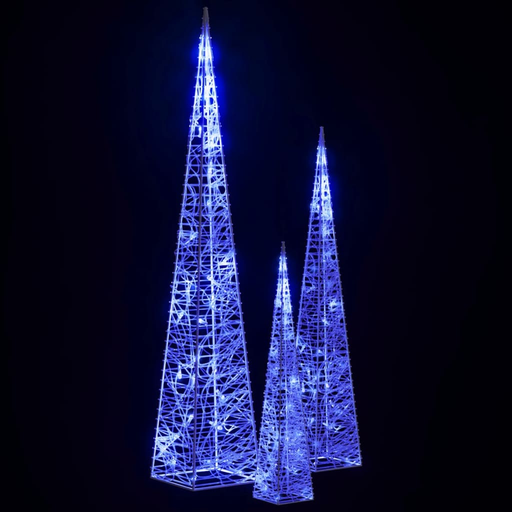 vidaXL Acrylic Decorative LED Light Cone Set Blue 30/45/60cm - 30/45/60 cm