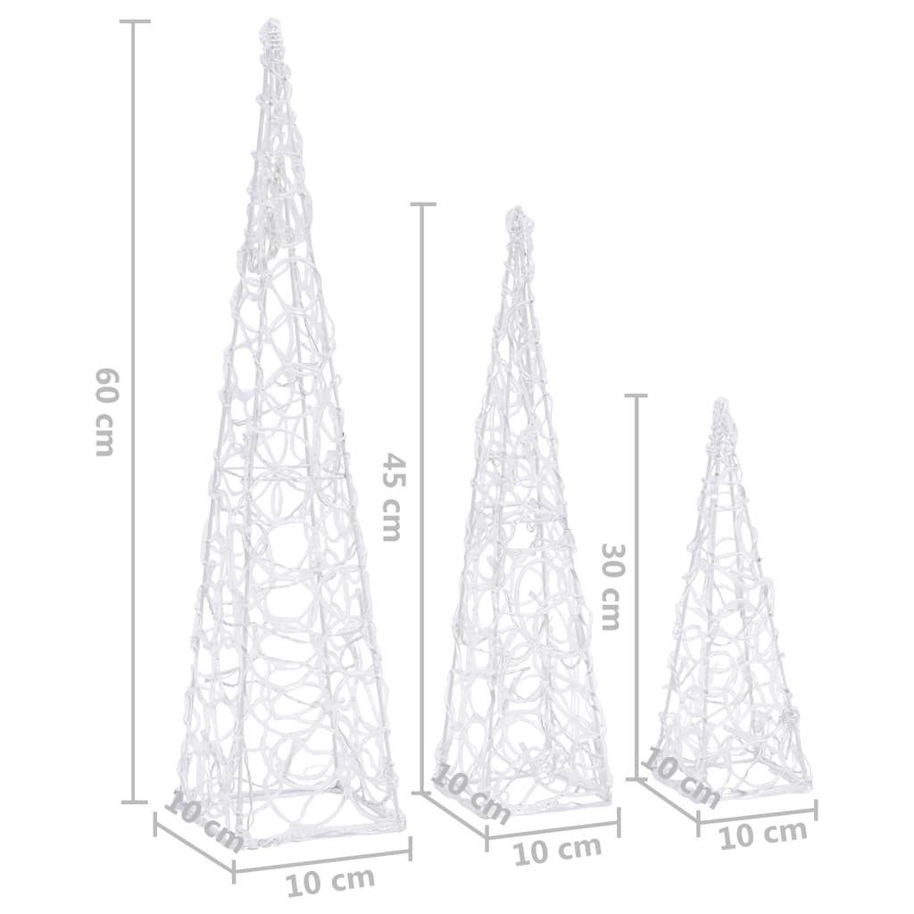 vidaXL Acrylic Decorative LED Light Cone Set Blue 30/45/60cm - 30/45/60 cm