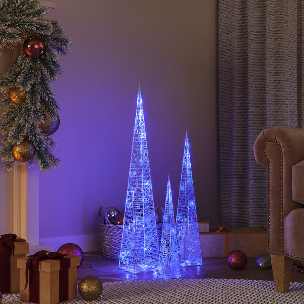 vidaXL Acrylic Decorative LED Light Cone Set Blue 30/45/60cm - 30/45/60 cm