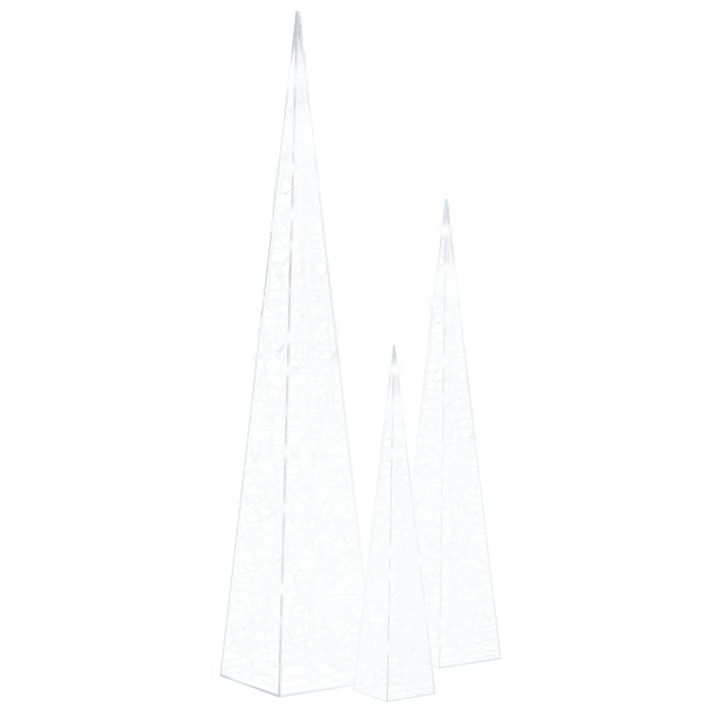 vidaXL Acrylic Decorative LED Light Cone Set Cold White 60/90/120cm - 60/90/120 cm