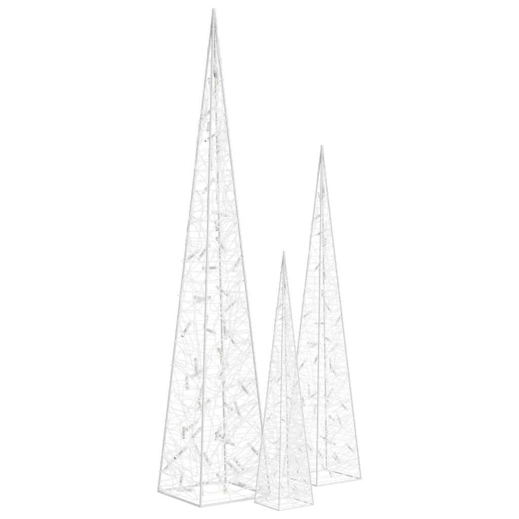 vidaXL Acrylic Decorative LED Light Cone Set Cold White 60/90/120cm - 60/90/120 cm