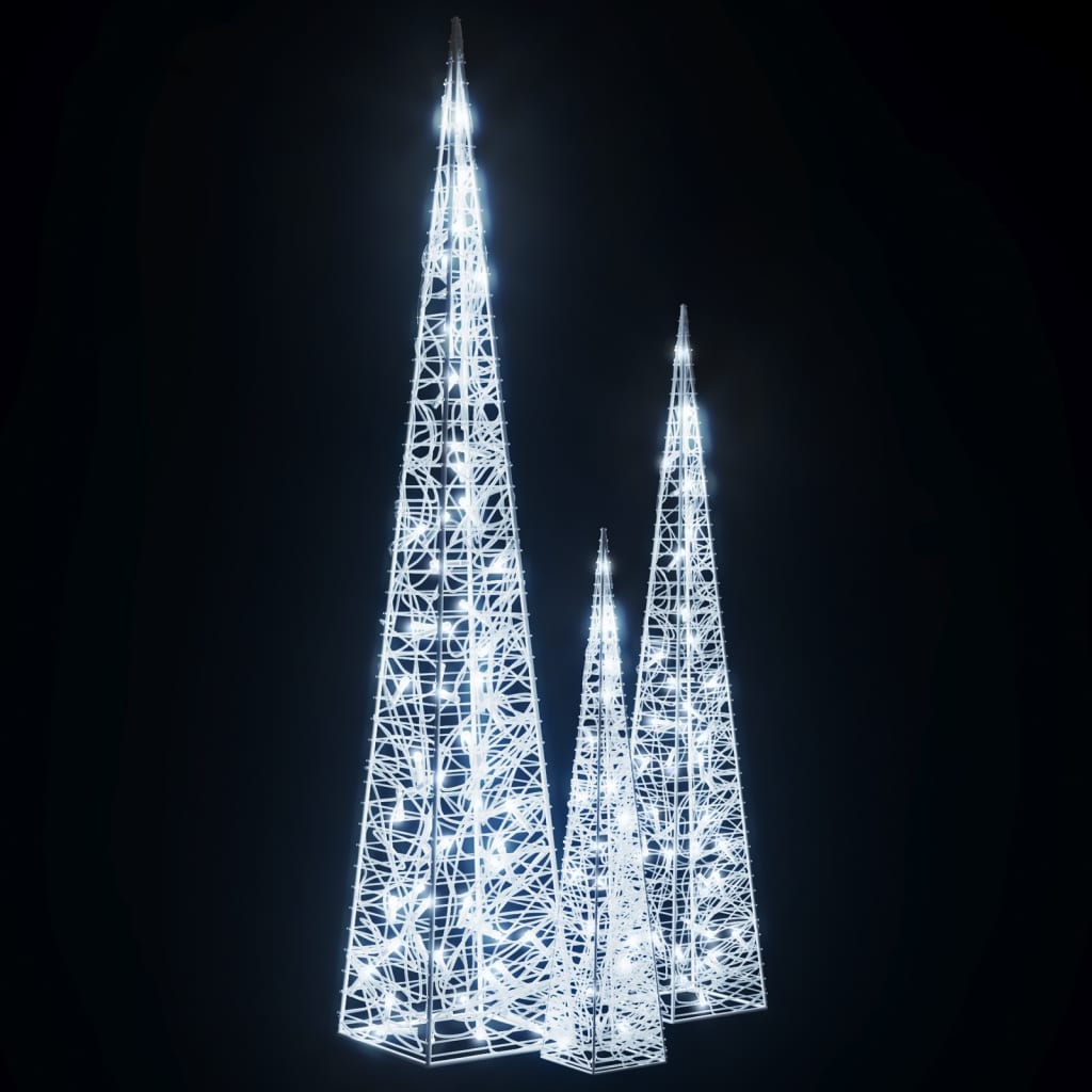 vidaXL Acrylic Decorative LED Light Cone Set Cold White 60/90/120cm - 60/90/120 cm