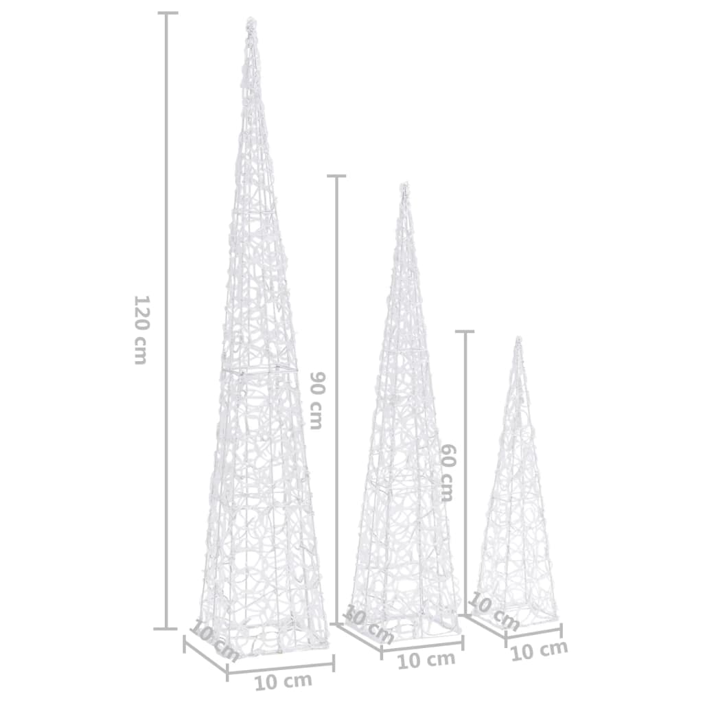 vidaXL Acrylic Decorative LED Light Cone Set Cold White 60/90/120cm - 60/90/120 cm