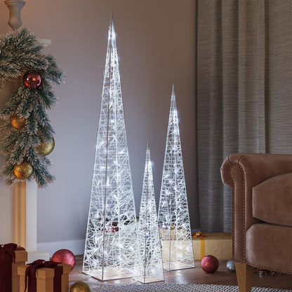 vidaXL Acrylic Decorative LED Light Cone Set Cold White 60/90/120cm - 60/90/120 cm