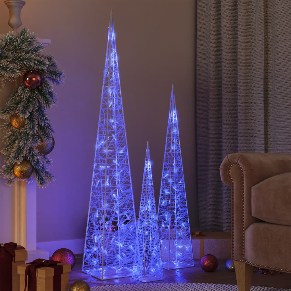 vidaXL Acrylic Decorative LED Light Cone Set Blue 60/90/120cm - 60/90/120 cm