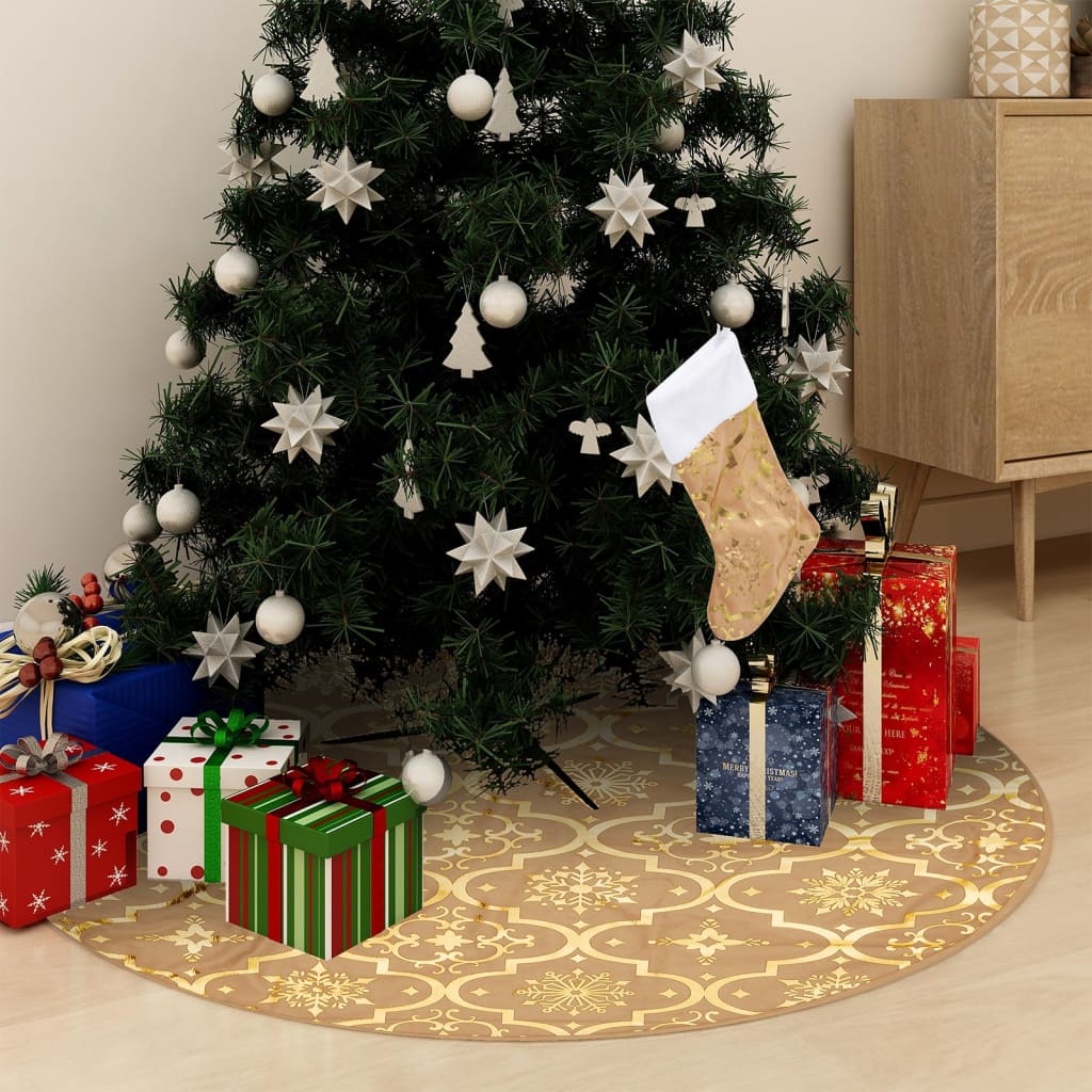 vidaXL Luxury Christmas Tree Skirt with Sock Yellow 90 cm Fabric