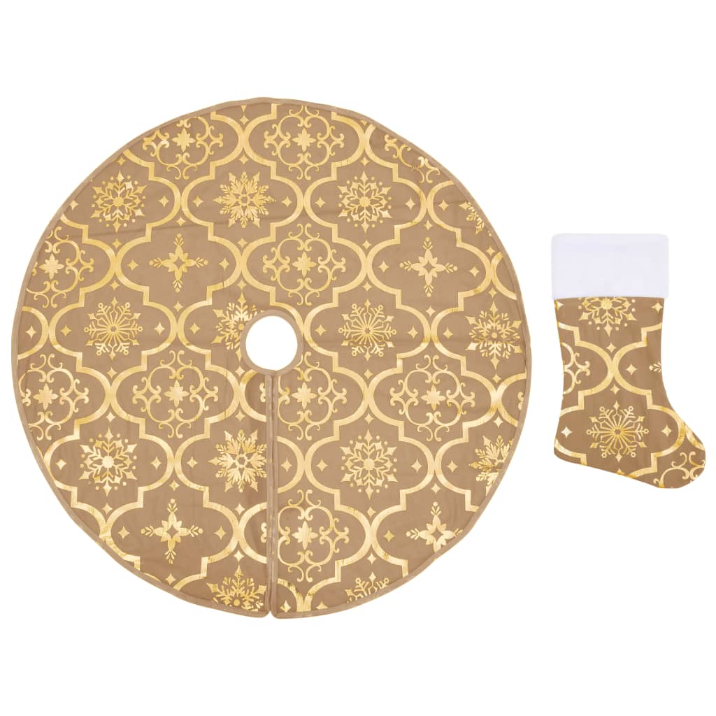 vidaXL Luxury Christmas Tree Skirt with Sock Yellow 122 cm Fabric
