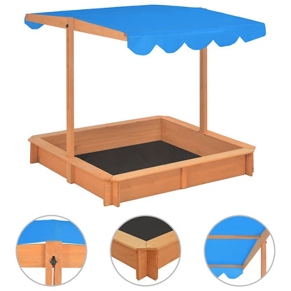 vidaXL Sandbox with Adjustable Roof Firwood 115x115x115 cm - Blue