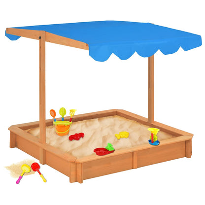 vidaXL Sandbox with Adjustable Roof Firwood 115x115x115 cm - Blue