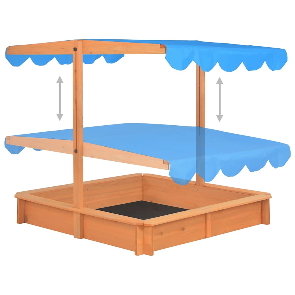 vidaXL Sandbox with Adjustable Roof Firwood 115x115x115 cm - Blue