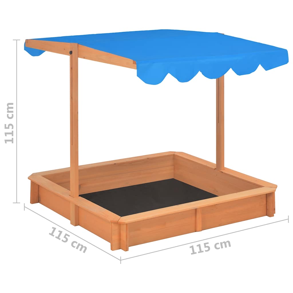 vidaXL Sandbox with Adjustable Roof Firwood 115x115x115 cm - Blue