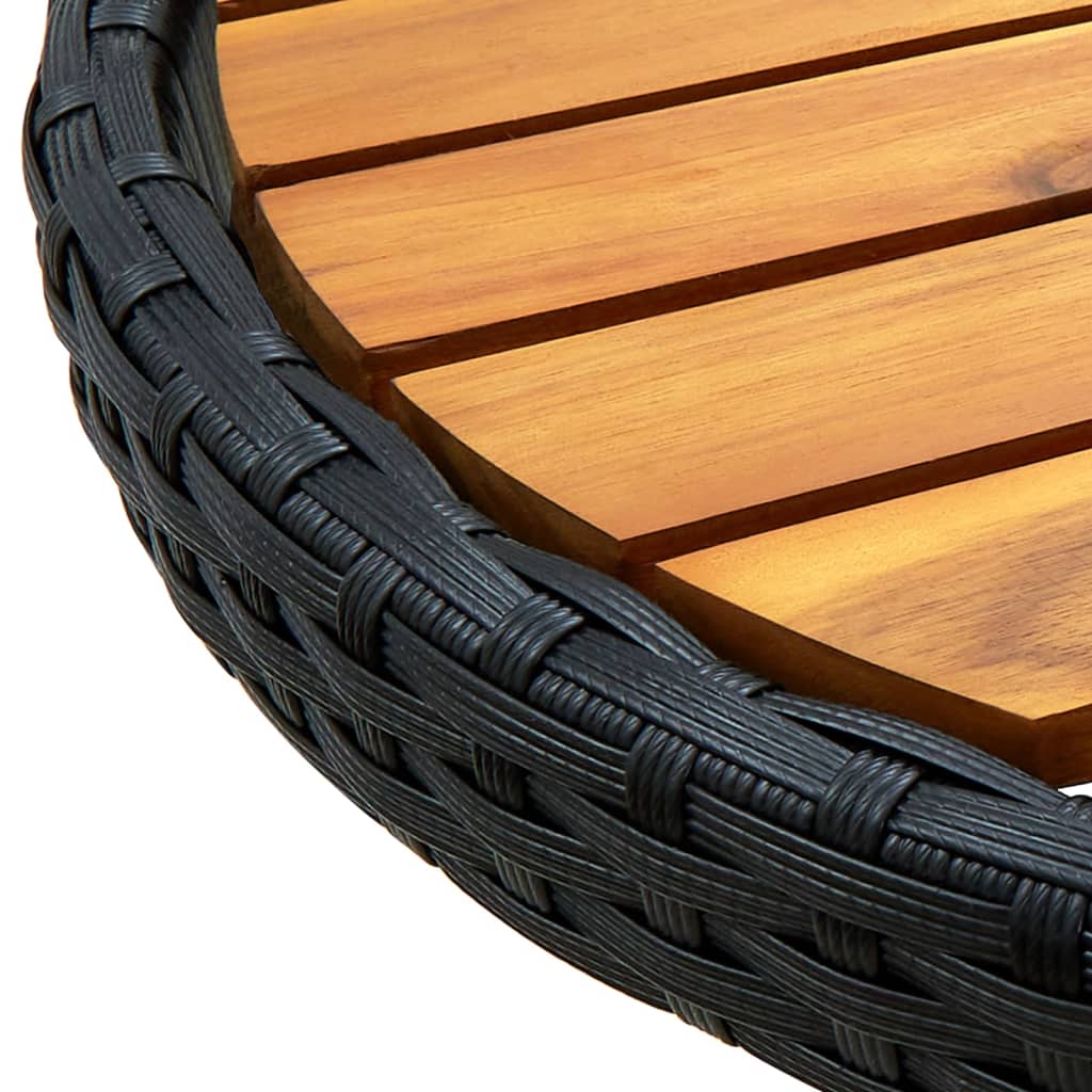 vidaXL Tea Table Black 60 cm Poly Rattan and Solid Acacia Wood