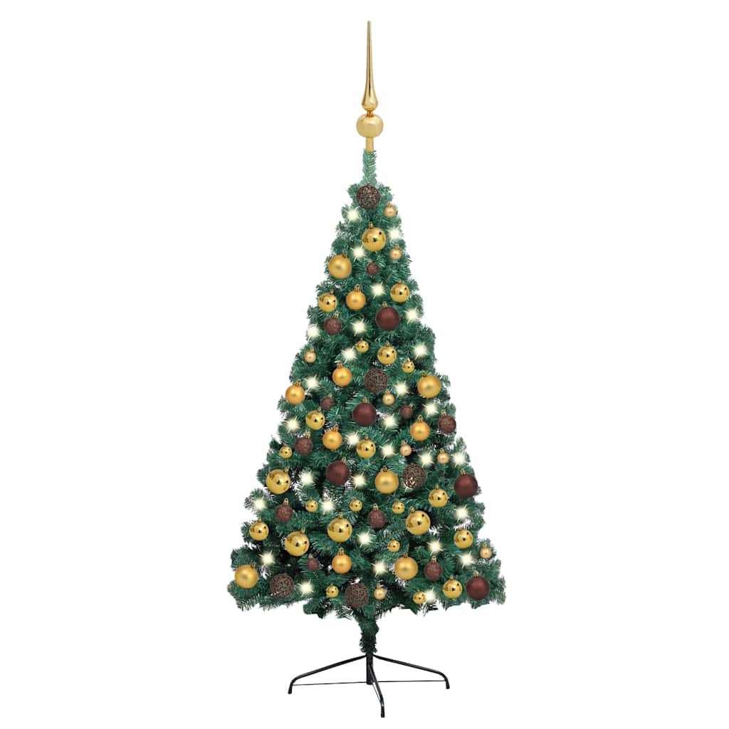 vidaXL Artificial Half Pre-lit Christmas Tree with Ball Set Green 150 cm - Gre - 95 x 95 x 150 cm