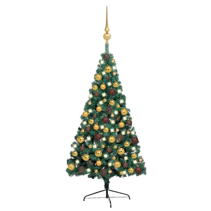 vidaXL Artificial Half Pre-lit Christmas Tree with Ball Set Green 150 cm - Gre - 95 x 95 x 150 cm