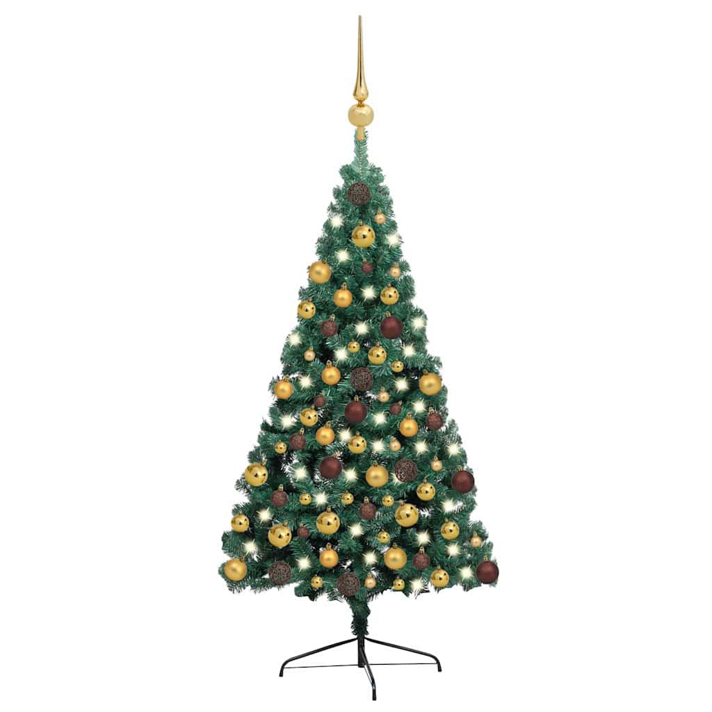 vidaXL Artificial Half Pre-lit Christmas Tree with Ball Set Green 180 cm - Gre - 110 x 110 x 180 cm
