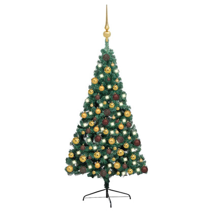 vidaXL Artificial Half Pre-lit Christmas Tree with Ball Set Green 180 cm - Gre - 110 x 110 x 180 cm
