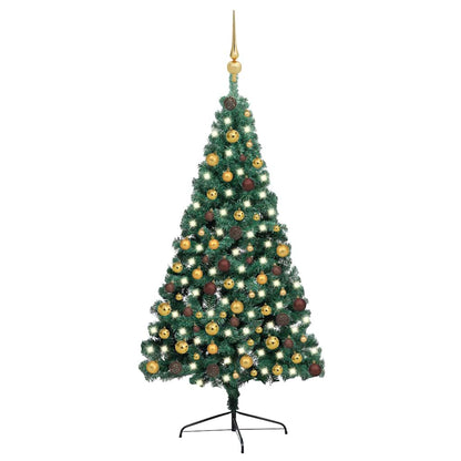 vidaXL Artificial Half Pre-lit Christmas Tree with Ball Set Green 210 cm - Gre - 120 x 60 x 210 cm