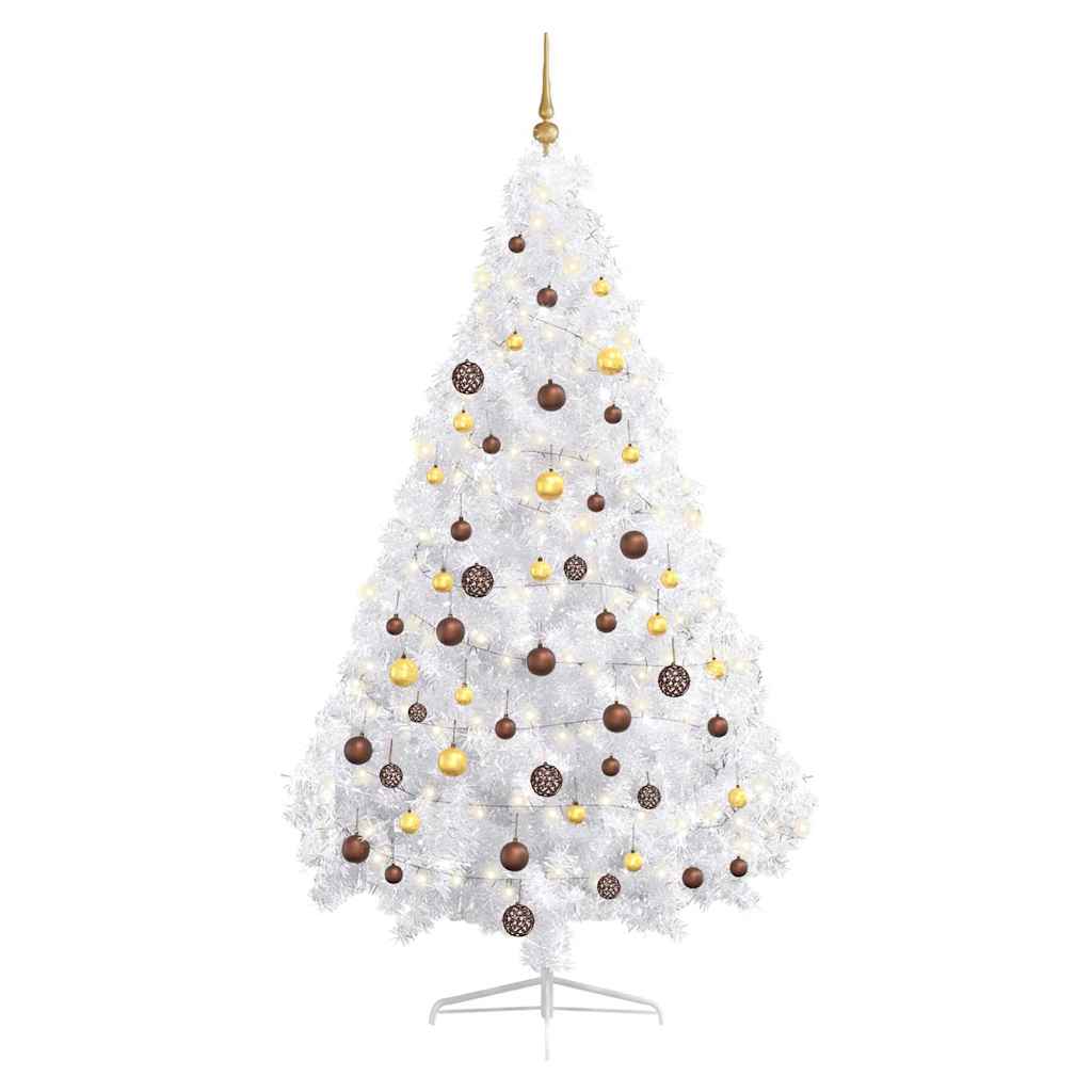 vidaXL Artificial Half Pre-lit Christmas Tree with Ball Set White 180 cm - 110 x 110 x 180 cm