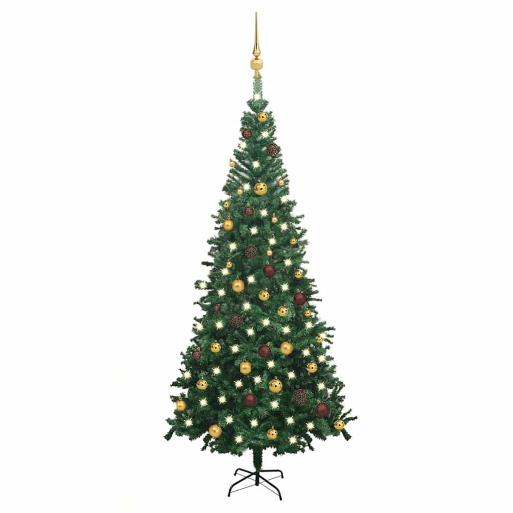 vidaXL Artificial Pre-lit Christmas Tree with Ball Set L 240 cm Green - Gre - 120 x 50 x 240 cm