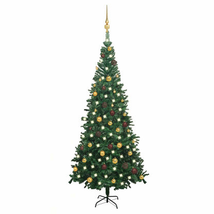 vidaXL Artificial Pre-lit Christmas Tree with Ball Set L 240 cm Green - Gre - 120 x 50 x 240 cm