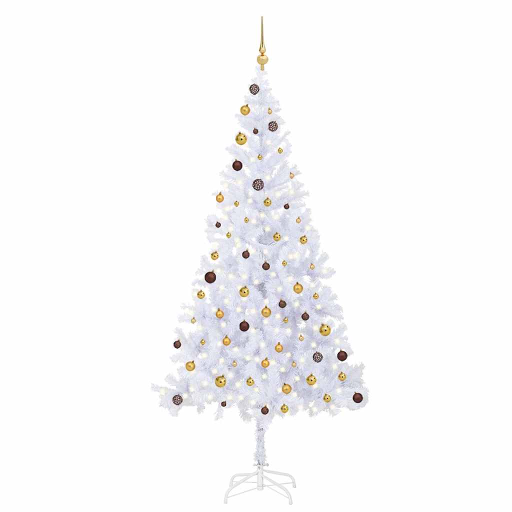 vidaXL Artificial Pre-lit Christmas Tree Ball Set 210 cm 910 Branches - White - 105 x 45 x 210 cm