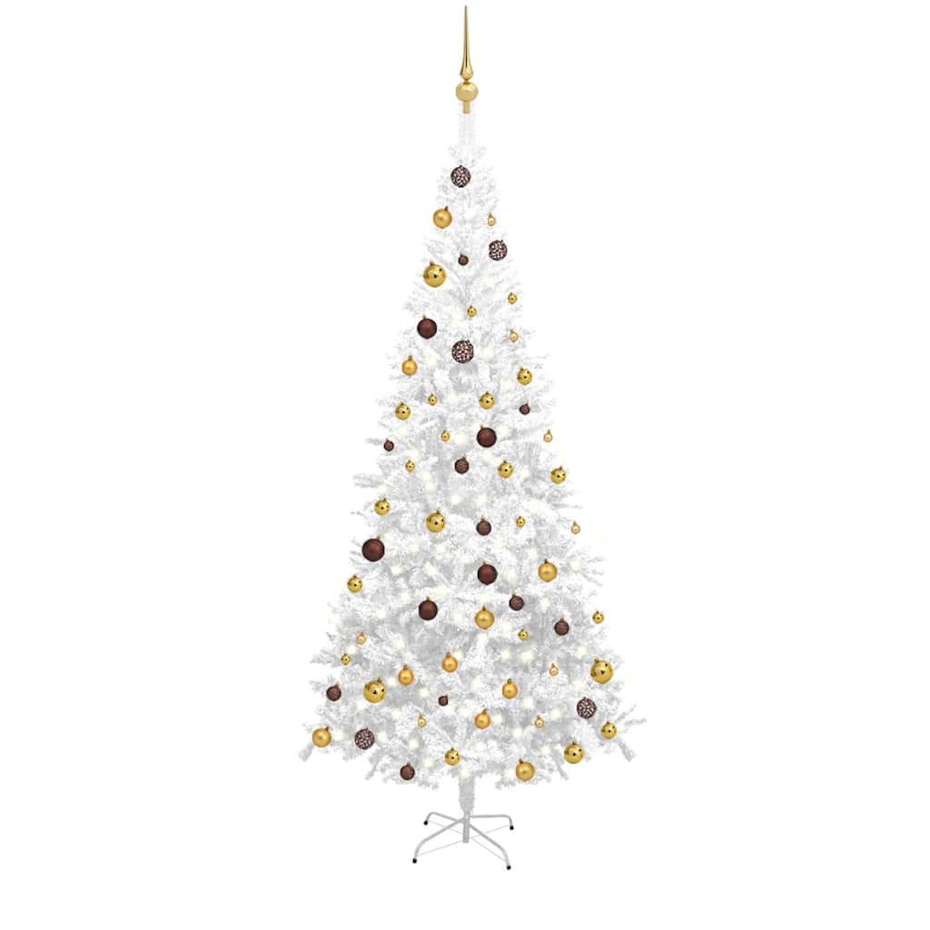 vidaXL Artificial Pre-lit Christmas Tree with Ball Set L 240 cm White - 120 x 50 x 240 cm