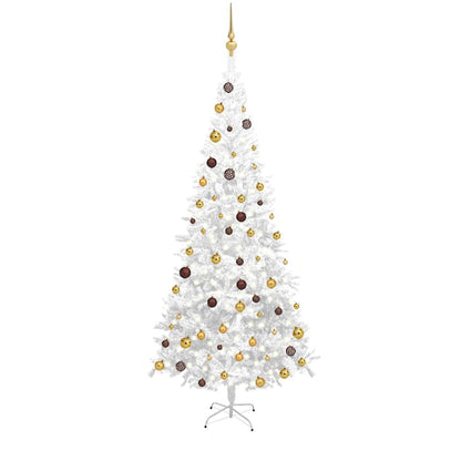 vidaXL Artificial Pre-lit Christmas Tree with Ball Set L 240 cm White - 120 x 50 x 240 cm