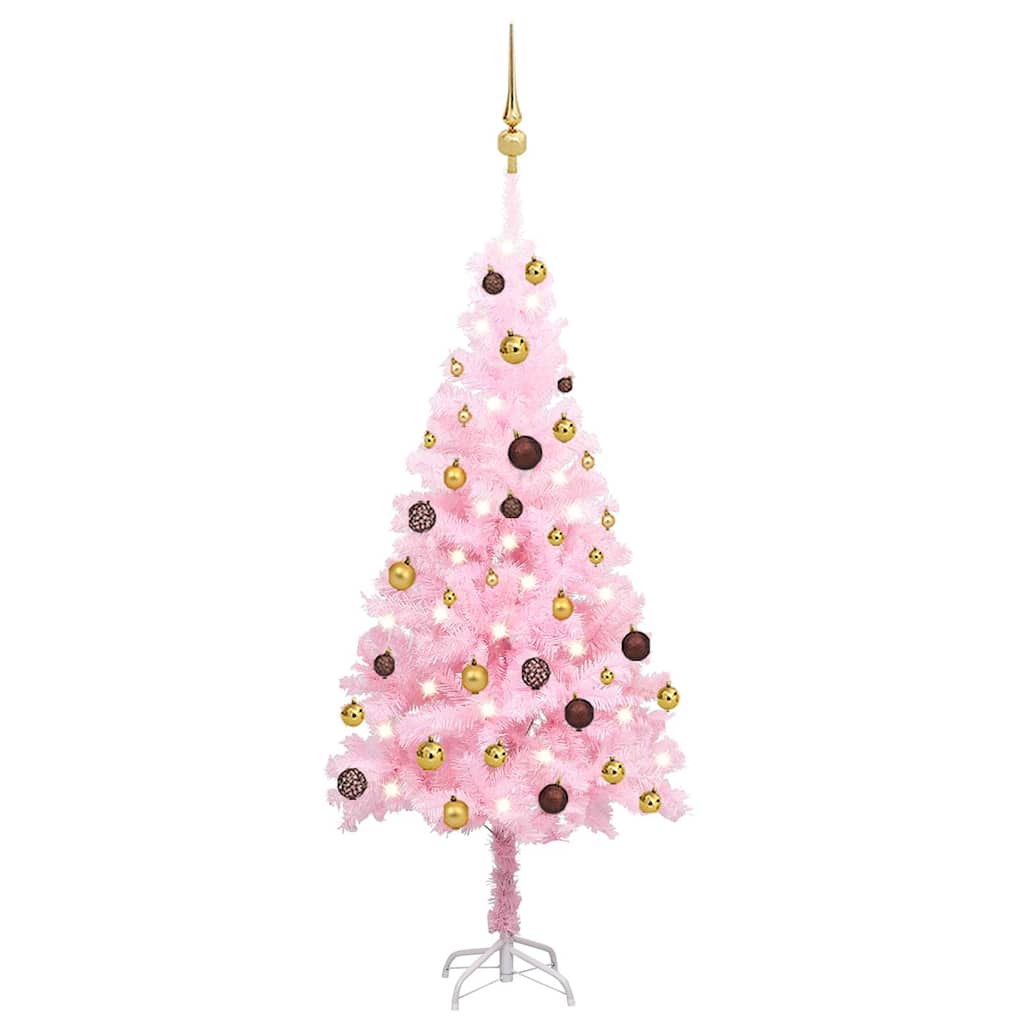vidaXL Artificial Pre-lit Christmas Tree with Ball Set Pink 120 cm PVC - 65 x 120 x 120 cm