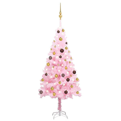 vidaXL Artificial Pre-lit Christmas Tree with Ball Set Pink 150 cm PVC - 75 x 75 x 150 cm - 134208