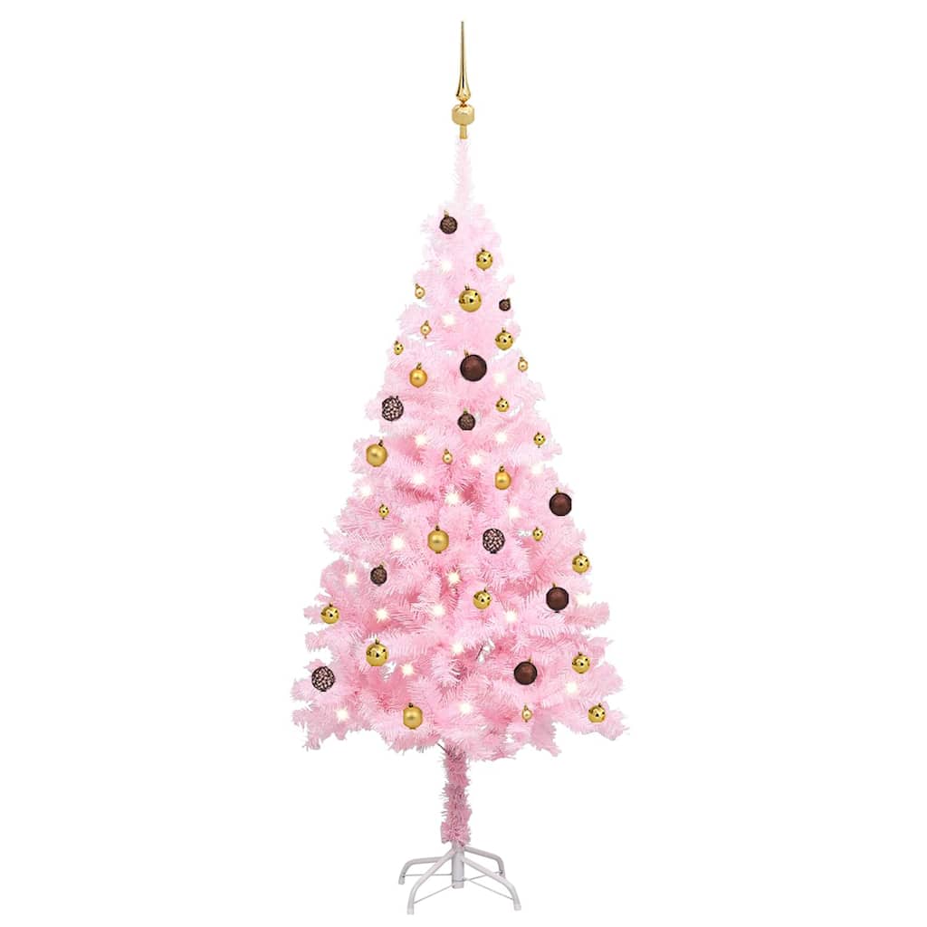 vidaXL Artificial Pre-lit Christmas Tree with Ball Set Pink 180 cm PVC - 93 x 93 x 180 cm