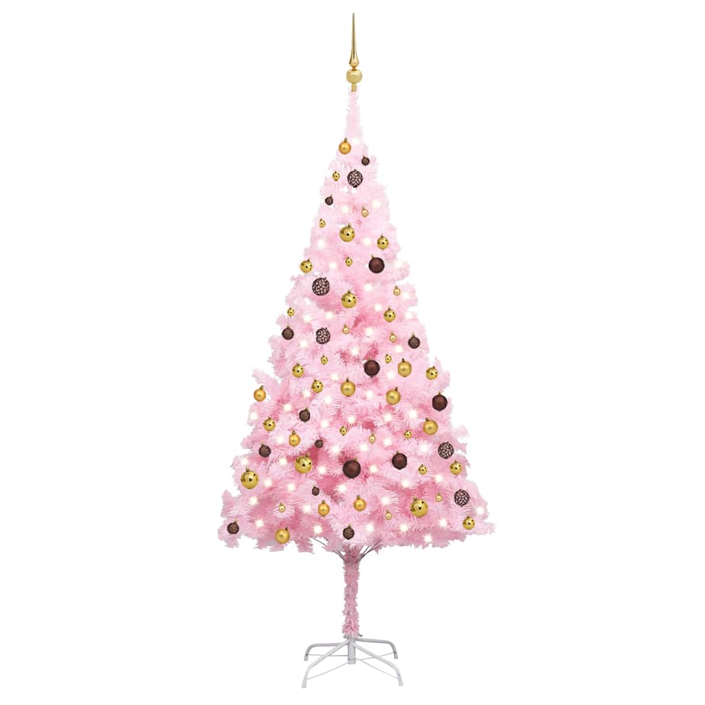 vidaXL Artificial Pre-lit Christmas Tree with Ball Set Pink 240 cm PVC - 120 x 120 x 240 cm