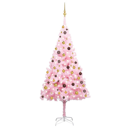 vidaXL Artificial Pre-lit Christmas Tree with Ball Set Pink 240 cm PVC - 120 x 120 x 240 cm
