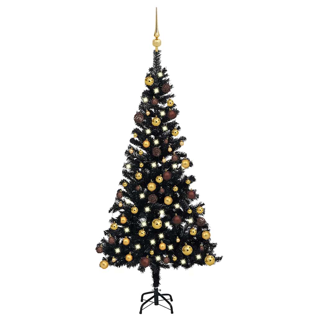 vidaXL Artificial Pre-lit Christmas Tree with Ball Set Black 120 cm PVC - 65 x 120 x 120 cm