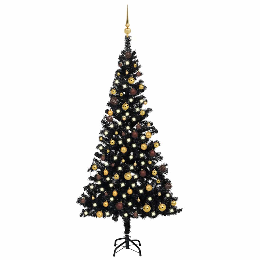 vidaXL Artificial Pre-lit Christmas Tree with Ball Set Black 180 cm PVC - 93 x 93 x 180 cm