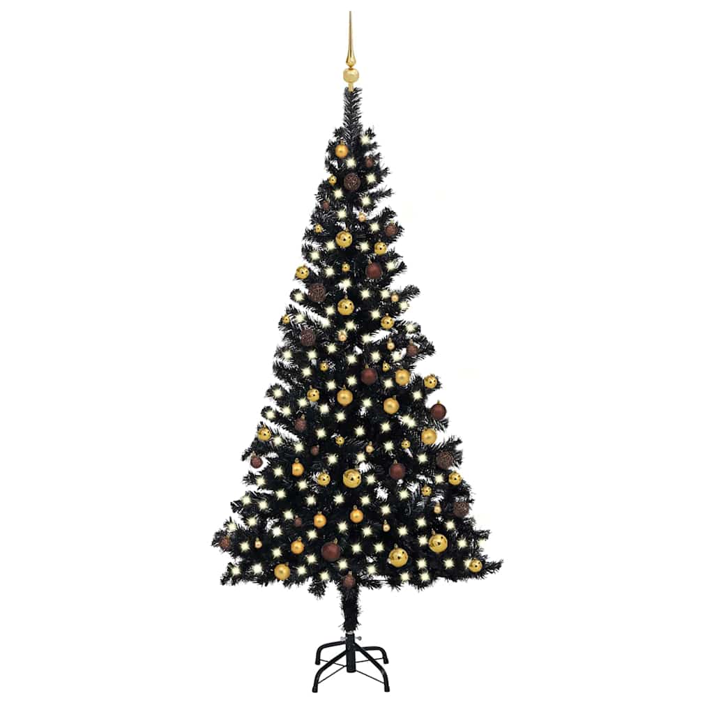 vidaXL Artificial Pre-lit Christmas Tree with Ball Set Black 240cm PVC - 120 x 120 x 240 cm