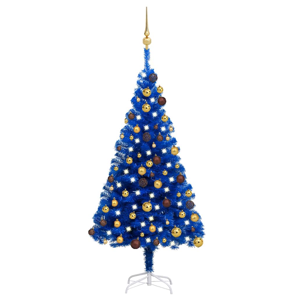 vidaXL Artificial Pre-lit Christmas Tree with Ball Set Blue 120 cm PVC - 65 x 65 x 120 cm