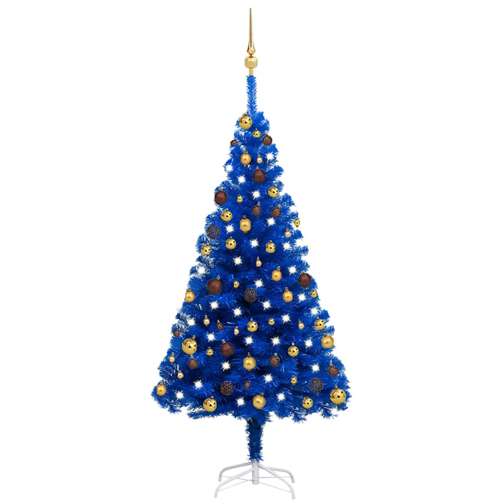 vidaXL Artificial Pre-lit Christmas Tree with Ball Set Blue 150 cm PVC - 75 x 150 x 150 cm