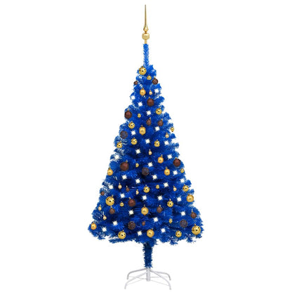 vidaXL Artificial Pre-lit Christmas Tree with Ball Set Blue 150 cm PVC - 75 x 150 x 150 cm