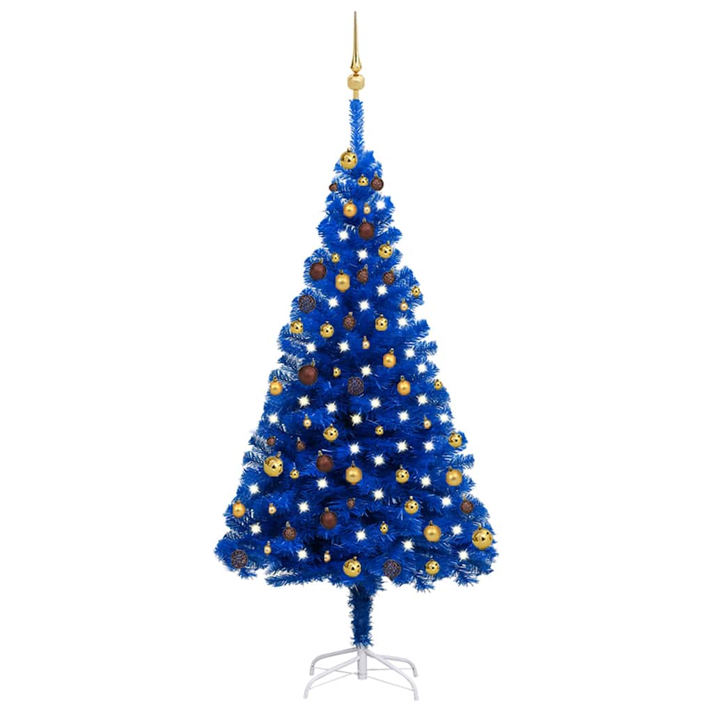 vidaXL Artificial Pre-lit Christmas Tree with Ball Set Blue 180 cm PVC - 90 x 90 x 180 cm