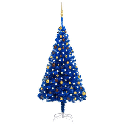 vidaXL Artificial Pre-lit Christmas Tree with Ball Set Blue 180 cm PVC - 90 x 90 x 180 cm