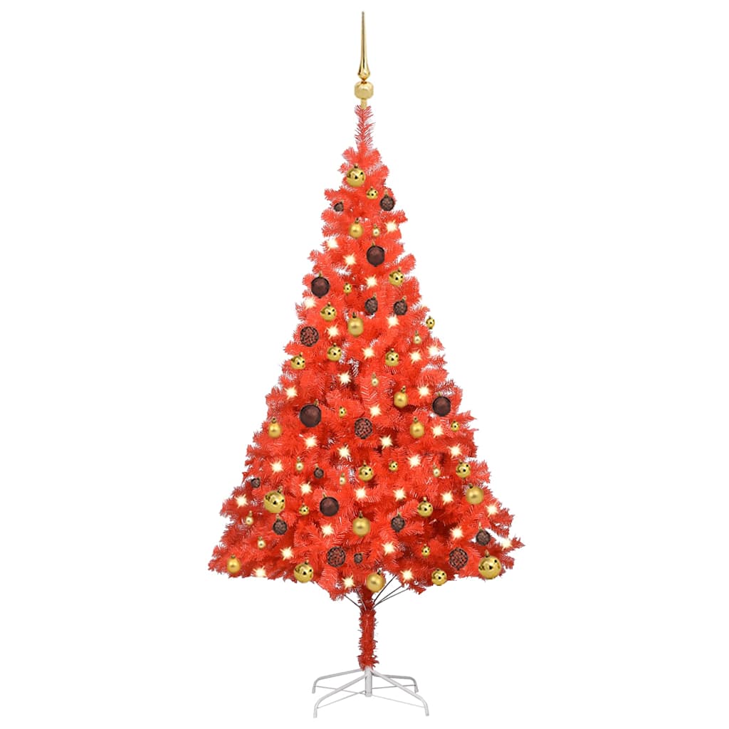 vidaXL Artificial Pre-lit Christmas Tree with Ball Set Red 150 cm PVC - 75 x 75 x 150 cm