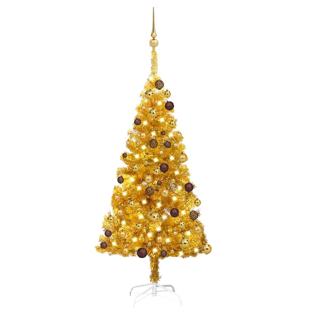 vidaXL Artificial Pre-lit Christmas Tree with Ball Set Gold 120 cm PET - 65 x 65 x 120 cm - 134318