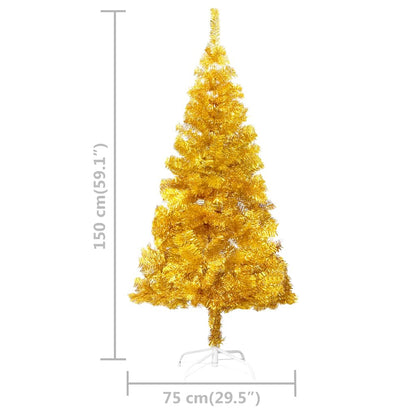 vidaXL Artificial Pre-lit Christmas Tree with Ball Set Gold 150 cm PET - 75 x 75 x 150 cm - 134331