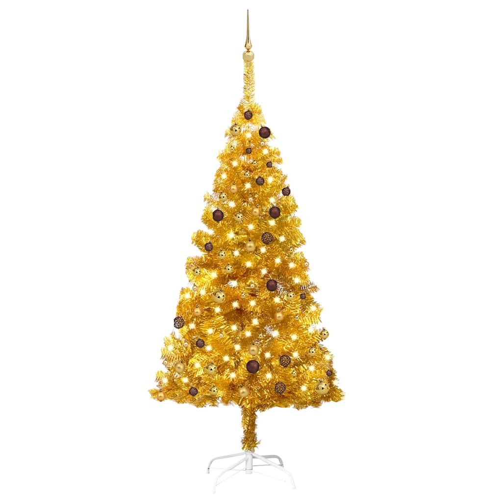 vidaXL Artificial Pre-lit Christmas Tree with Ball Set Gold 210 cm PET - 120 x 120 x 210 cm