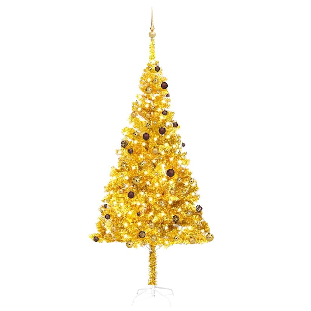 vidaXL Artificial Pre-lit Christmas Tree with Ball Set Gold 240 cm PET - 120 x 120 x 240 cm
