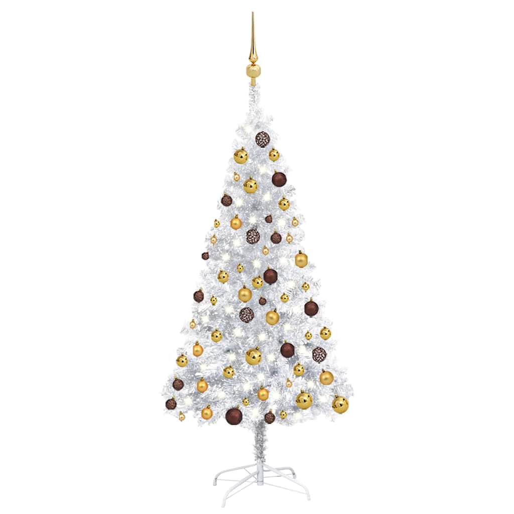 vidaXL Artificial Pre-lit Christmas Tree with Ball Set Silver 150 cm PET - 75 x 75 x 150 cm - 134357