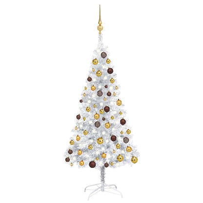 vidaXL Artificial Pre-lit Christmas Tree with Ball Set Silver 150 cm PET - 75 x 75 x 150 cm - 134357